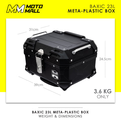 Baxic Extra Small (23L) Silver | Lightweight Aluminum-Style Plastic Motorcycle Top Box