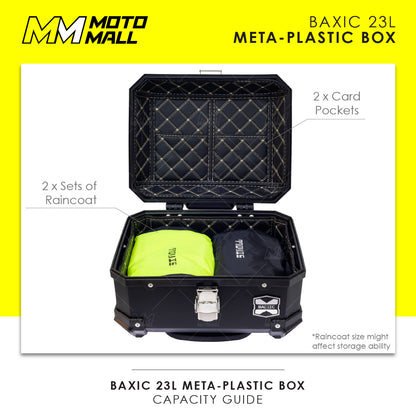 Baxic Extra Small (23L) Silver | Lightweight Aluminum-Style Plastic Motorcycle Top Box