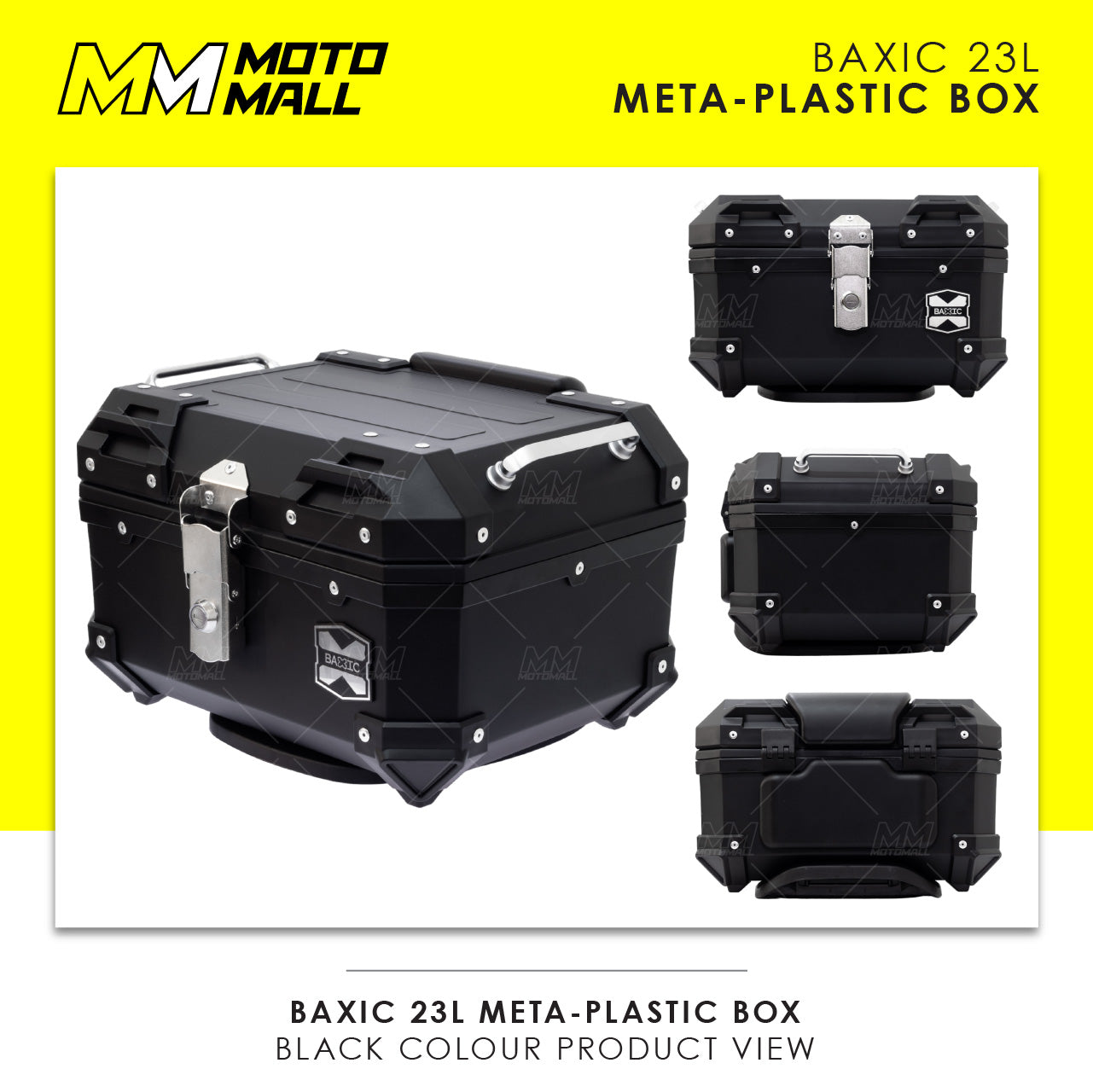 Baxic Extra Small (23L) Black | Lightweight Aluminum-Style Plastic Motorcycle Top Box