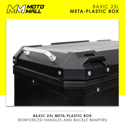 Baxic Extra Small (23L) Silver | Lightweight Aluminum-Style Plastic Motorcycle Top Box