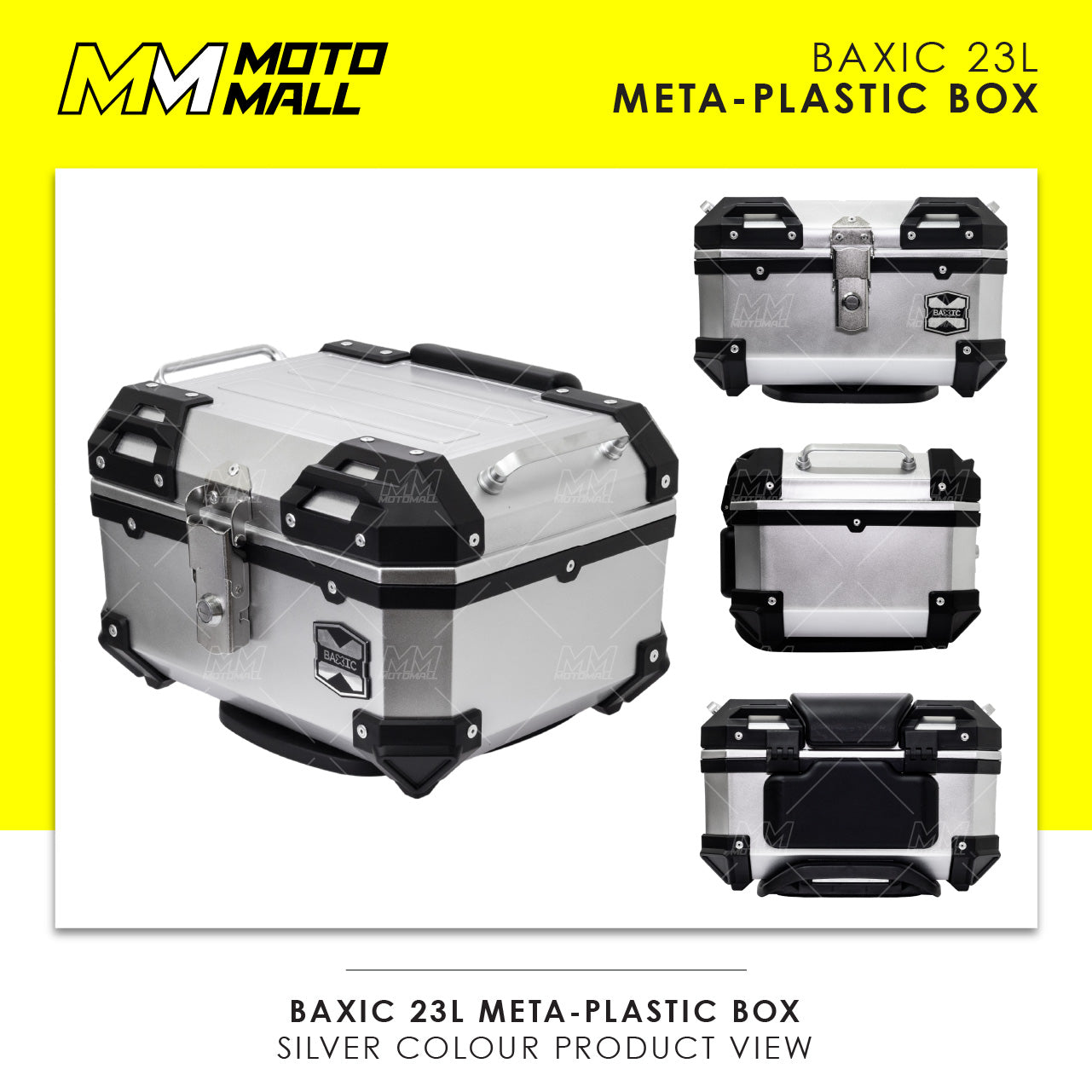 Baxic Extra Small (23L) Silver | Lightweight Aluminum-Style Plastic Motorcycle Top Box