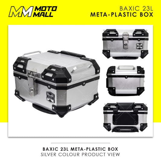 Baxic Extra Small (23L) Silver | Lightweight Aluminum-Style Plastic Motorcycle Top Box