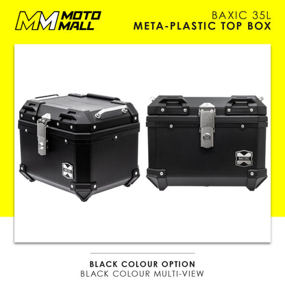Baxic Small (35L) Black | Lightweight Aluminum-Style Plastic Motorcycle Top Box