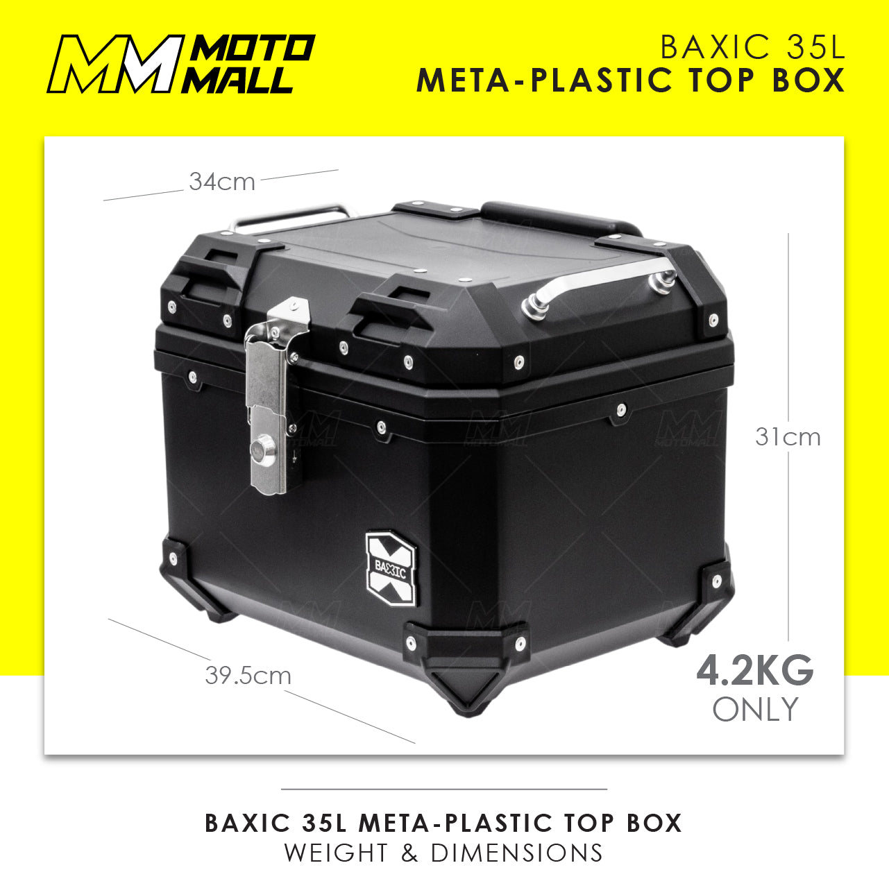 Baxic Small (35L) Black | Lightweight Aluminum-Style Plastic Motorcycle Top Box