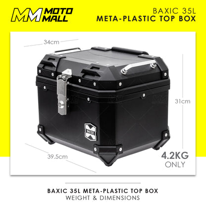 Baxic Small (35L) Black | Lightweight Aluminum-Style Plastic Motorcycle Top Box