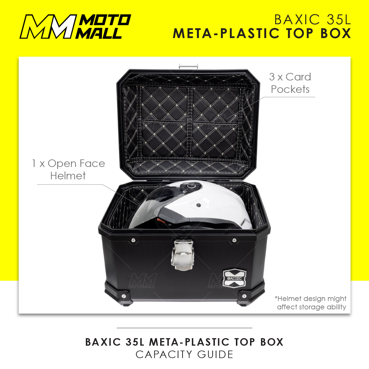 Baxic Small (35L) Black | Lightweight Aluminum-Style Plastic Motorcycle Top Box