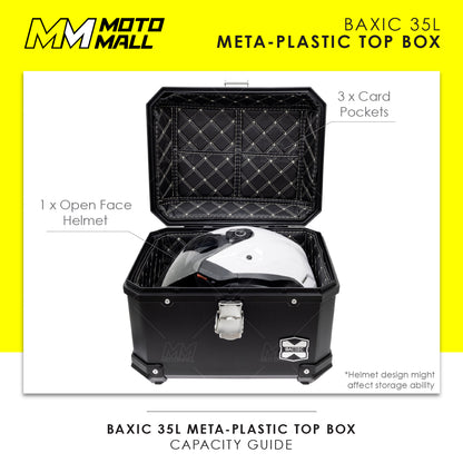 Baxic Small (35L) Black | Lightweight Aluminum-Style Plastic Motorcycle Top Box