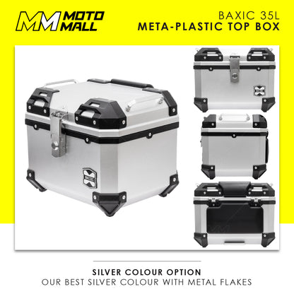 Baxic Small (35L) Silver | Lightweight Aluminum-Style Plastic Motorcycle Top Box