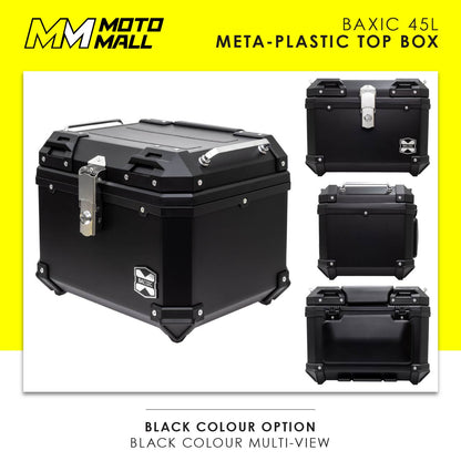 Baxic Medium (45L) Black | Lightweight Aluminum-Style Plastic Motorcycle Top Box