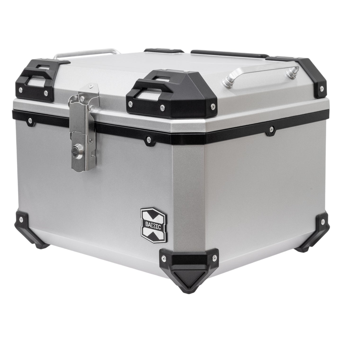 Baxic Large (55L) Silver | Lightweight Aluminum-Style Plastic Motorcycle Top Box