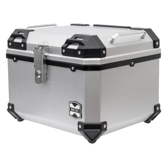 Baxic Large (55L) Silver | Lightweight Aluminum-Style Plastic Motorcycle Top Box