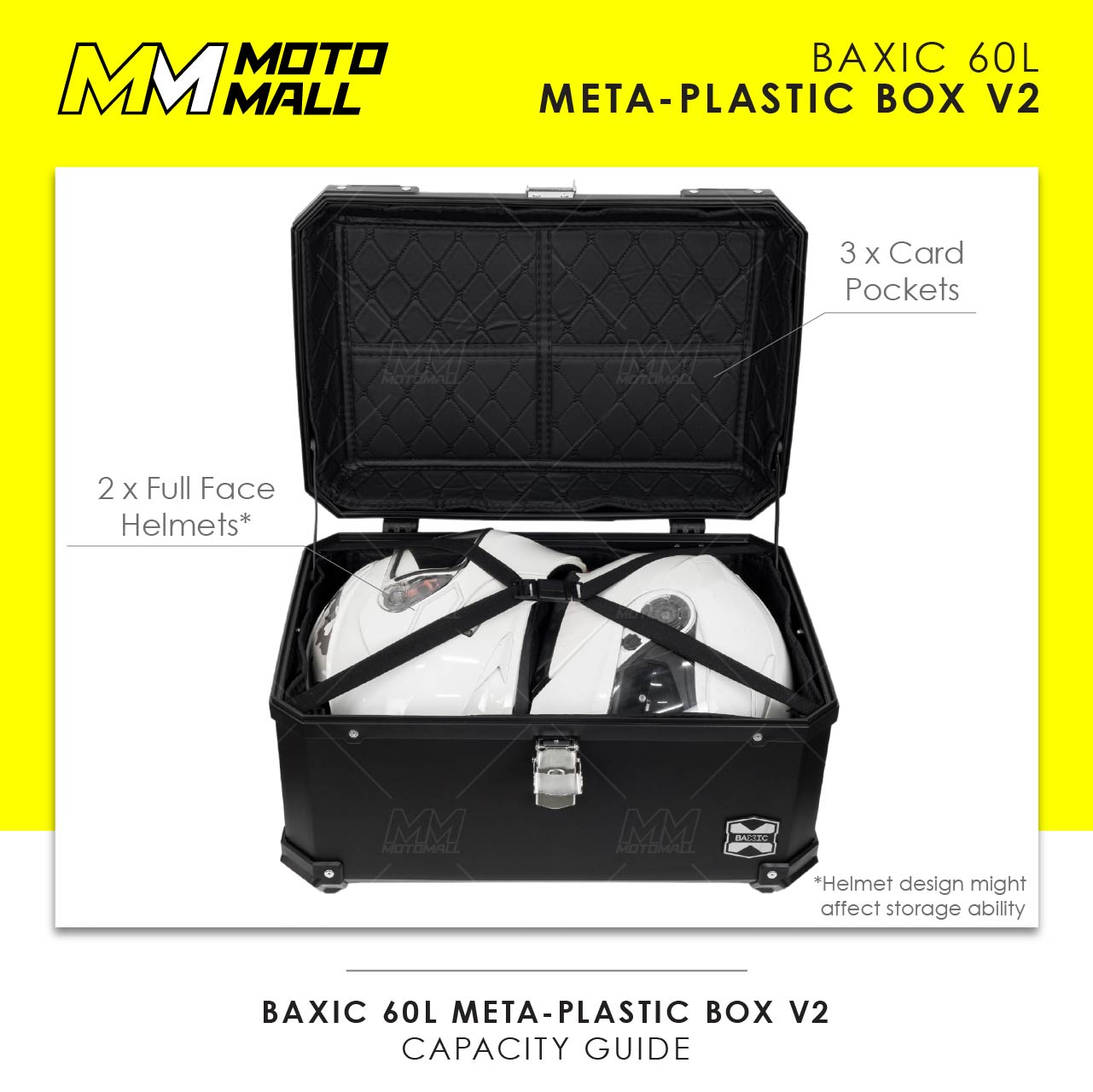 Baxic Extra Large (60L) Black | Lightweight Aluminum-Style Plastic Motorcycle Top Box