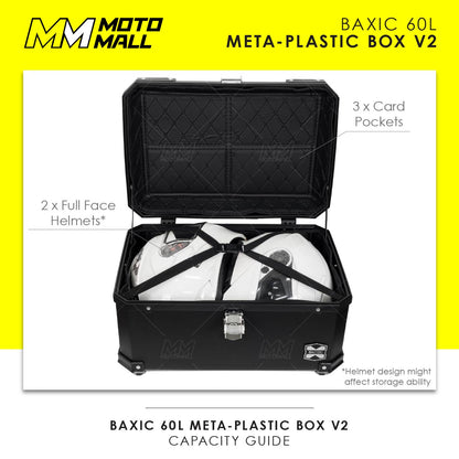 Baxic Extra Large (60L) Black | Lightweight Aluminum-Style Plastic Motorcycle Top Box