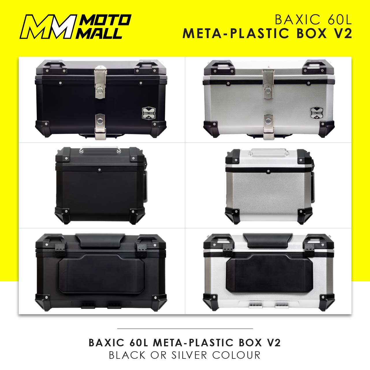 Baxic Extra Large (60L) Black | Lightweight Aluminum-Style Plastic Motorcycle Top Box