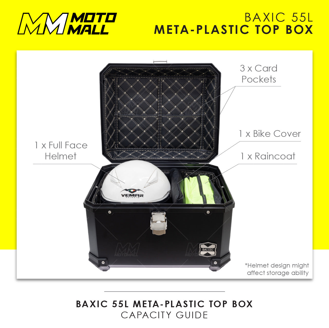 Baxic Large (55L) Black | Lightweight Aluminum-Style Plastic Motorcycle Top Box