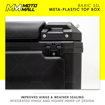 Baxic Large (55L) Black | Lightweight Aluminum-Style Plastic Motorcycle Top Box