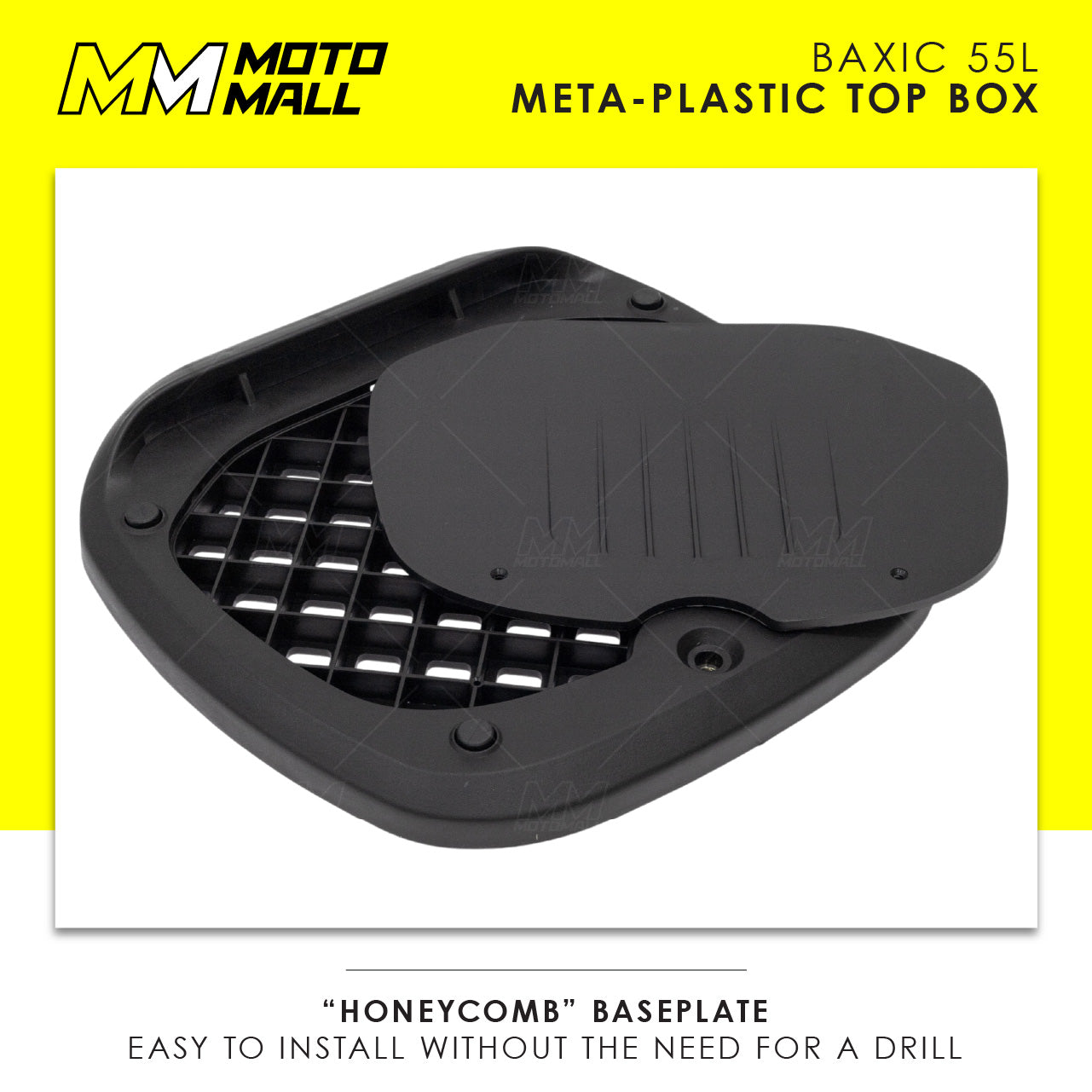 Baxic Large (55L) Black | Lightweight Aluminum-Style Plastic Motorcycle Top Box