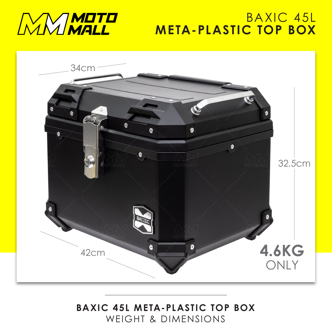 Baxic Medium (45L) Black | Lightweight Aluminum-Style Plastic Motorcycle Top Box