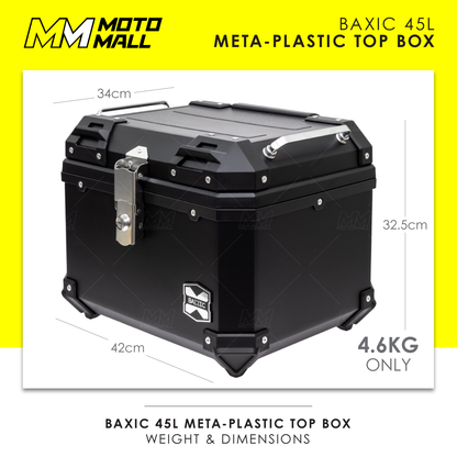 Baxic Medium (45L) Black | Lightweight Aluminum-Style Plastic Motorcycle Top Box