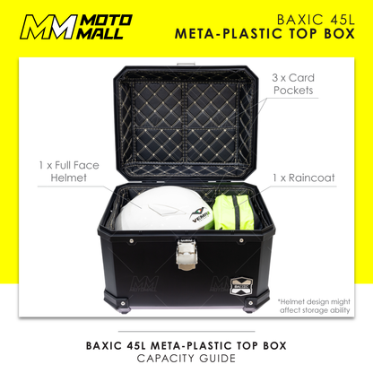Baxic Medium (45L) Black | Lightweight Aluminum-Style Plastic Motorcycle Top Box
