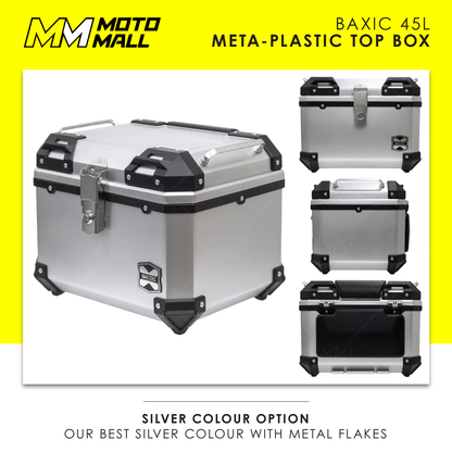 Baxic Medium (45L) Silver | Lightweight Aluminum-Style Plastic Motorcycle Top Box